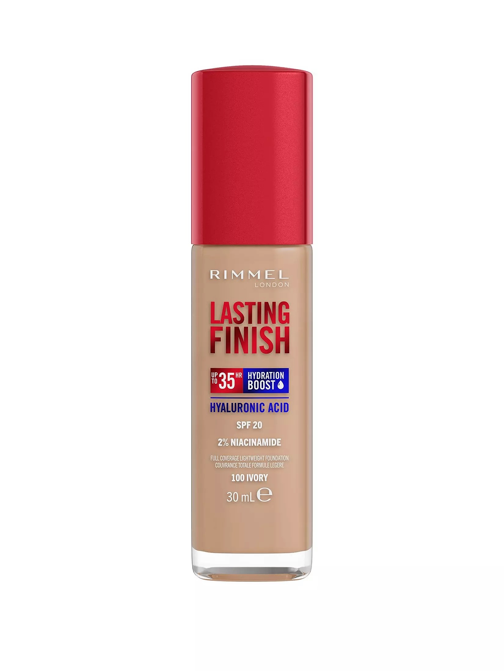 Rimmel Lasting Finish 35Hr Foundation 100 Ivory, Full Coverage, Hydrating, SPF20