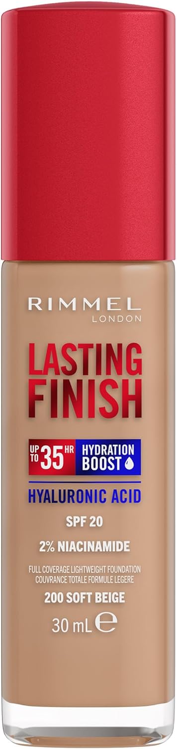 Rimmel Lasting Finish 35Hr Foundation 200 Soft Beige, Full Coverage, Hydrating,